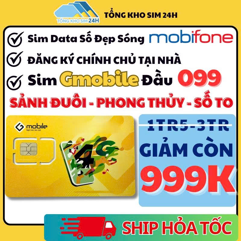 Sim Sảnh Đuôi Số To, Phong Thủy Số Đẹp VIP Gmobile 4G Sóng Mobifone Kèm Data 1Gb/Ngày [ĐKCC tại nhà]