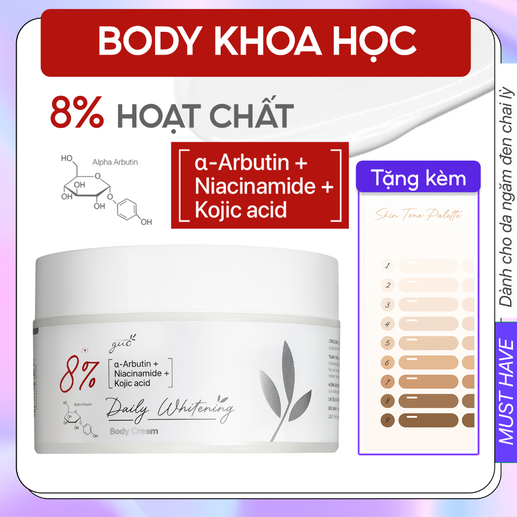  Kem Body Trắng Da Alpha Arbutin Niacinamide Kojic aicd - Công thức chuẩn khoa học GUO 