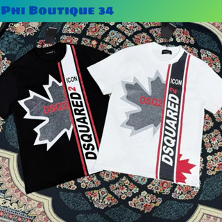 Áo Phông Nam Boy Phố Dsquared2 Cổ Tròn Ngắn Tay Premium Cao Câp Họa Tiết Dsq Lá Phong Nhũ Kim Tuyến Dọc Thân