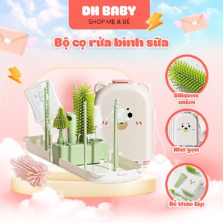 Bộ cọ rửa bình sữa 7 in 1 chất liệu Silicon cao cấp, kèm giá úp bình tiện lợi mang du lịch - DH BABY