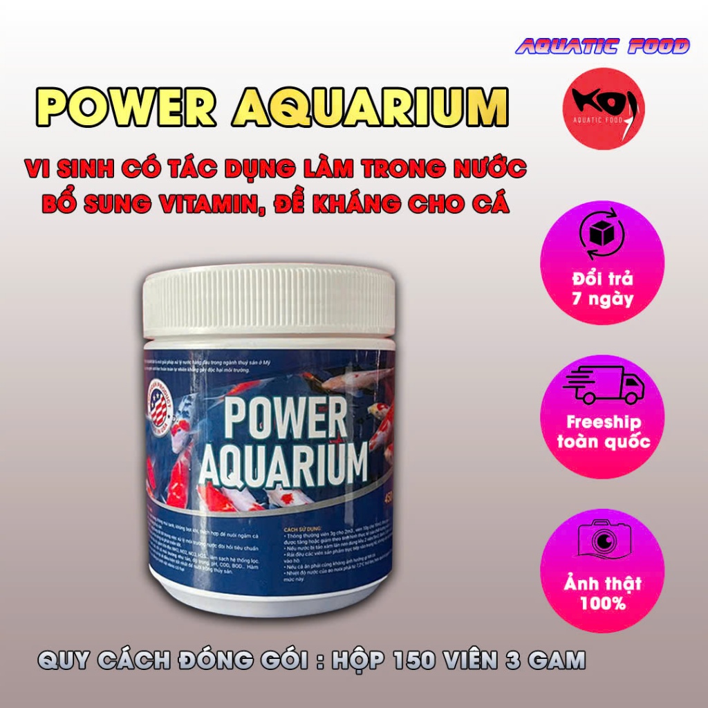 Vi sinh Mỹ hộp 150 viên 3g POWER AQUARIUM dành cho hồ Koi tách lẻ từ thùng của hãng
