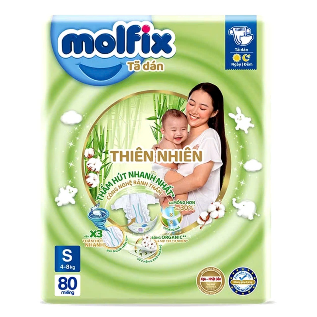 Tã dán Molfix NB70+4/S54+6/S80/M76/L68/XL60/XXL54