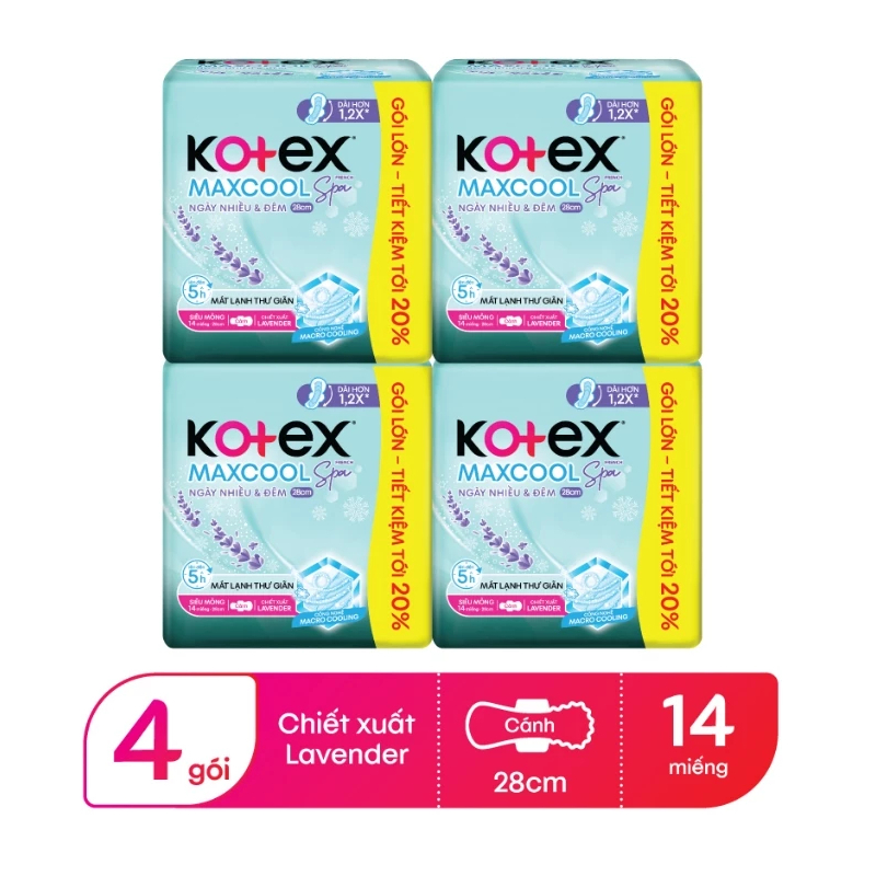 Combo 4 Băng vệ sinh Kotex Maxcool French Spa SMC Ban Ngày 28cm x 14 miếng