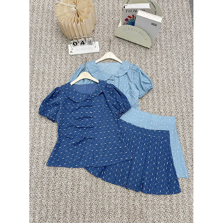 Set bộ bò giấy nơ cổ lệch chân váy li BIGSIZE ( 21324 )