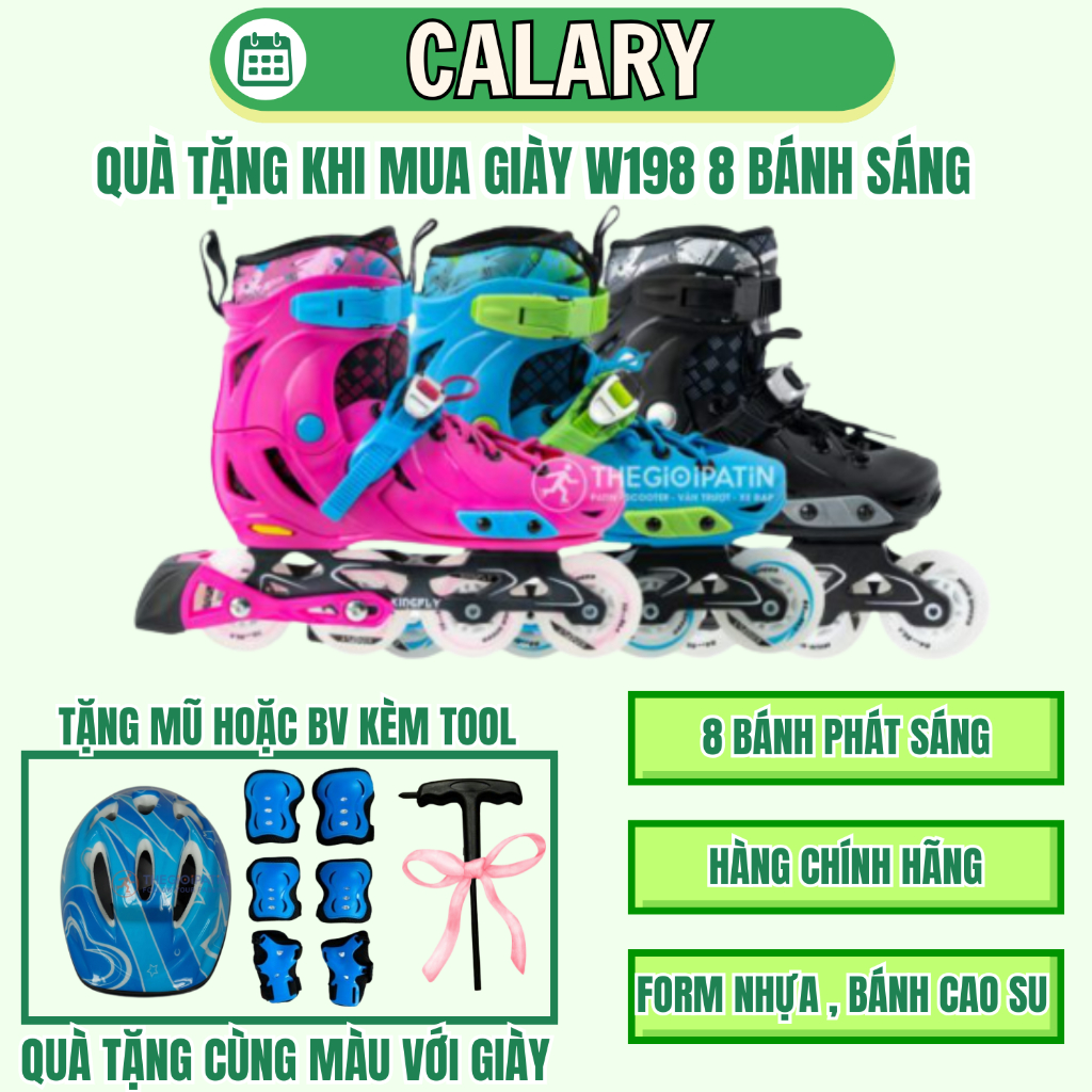   Tặng bảo hộ  Giày Patin Trẻ Em Thi Đấu Cao Cấp  CENTOSY  W198-QS - 8 Bánh Phát Sáng Có Chế Độ Khoá Bánh,Phanh An Toàn 