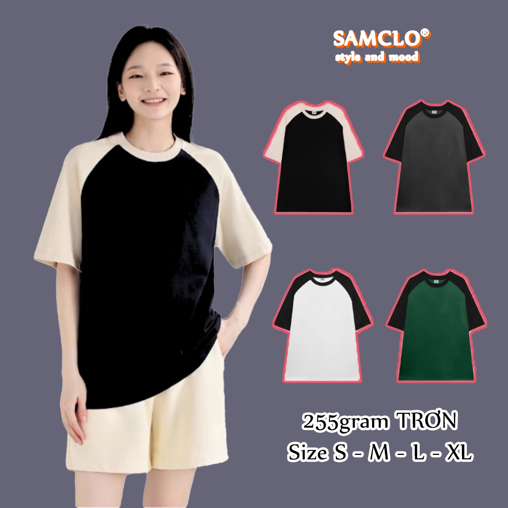 Áo thun RAGLAN tay lỡ oversized phối tay SAM CLO nam nữ unisex form rộng 100% cotton 255 gram TRƠN | BigBuy360 - bigbuy360.vn