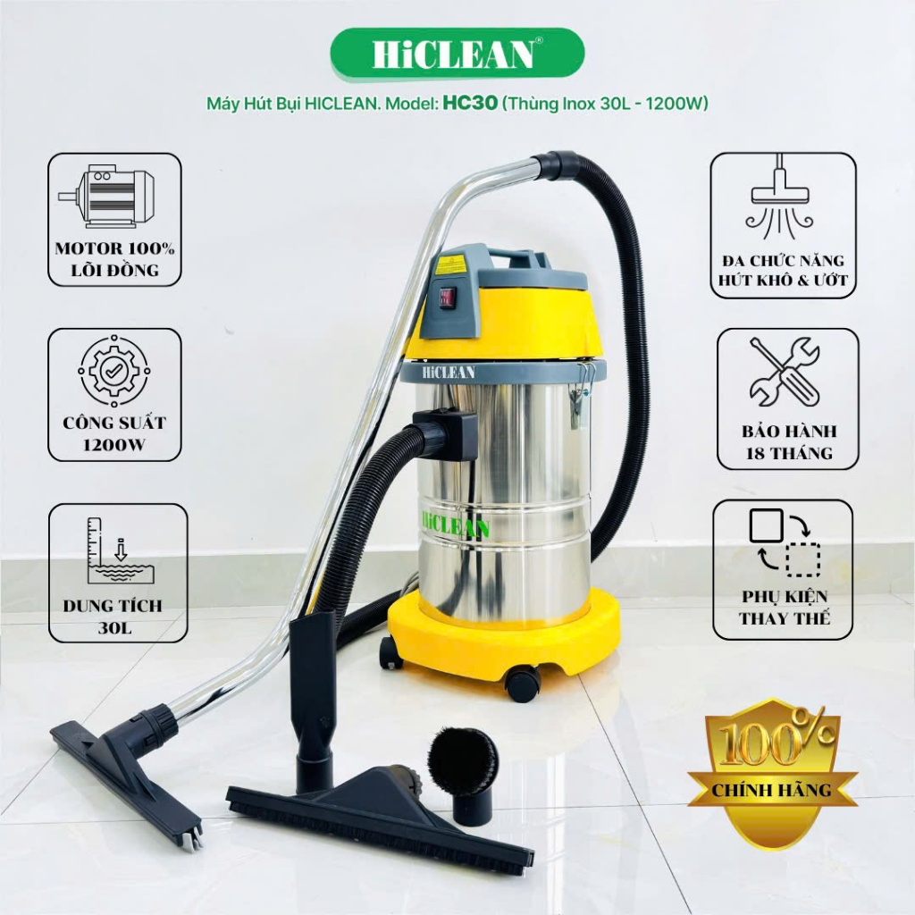 Máy hút bụi công nghiệp HiClean HC 30P 0 Máy hút bụi công nghiệp HiClean HC 30P