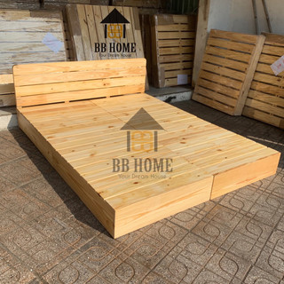 Giường cao 20cm ốp cạnh kín viền sơn PU láng mịn kiểu pallet (Gỗ thông mới) BBHOME