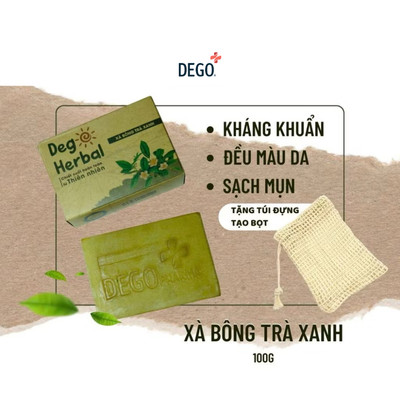 Xà Bông Sinh Dược Giảm Mụn Lưng Thiên Nhiên Trà Xanh DEGO 100G -  Mát Da & Dưỡng Da Mịn Màng