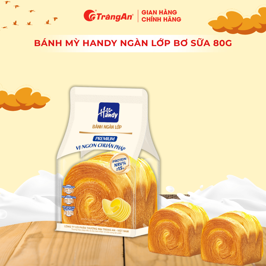 [QUÀ TẶNG] Bánh mì ngàn lớp Handy vị bơ sữa 80g - Tràng An