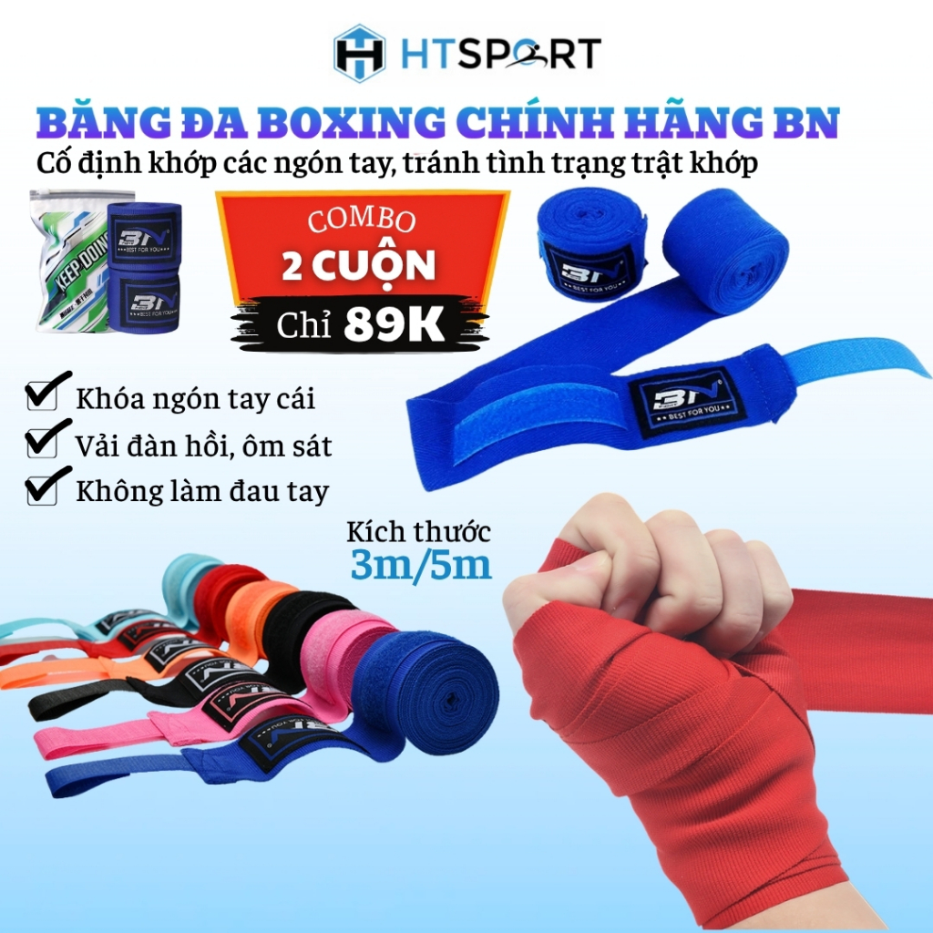 Băng Đa Boxing, Băng Quấn Tay Đấm Bốc Võ Thuật BN 3m 5m, Dây Quấn Tán Thủ Muay Thái MMA Handraps Boxing (1 cặp)