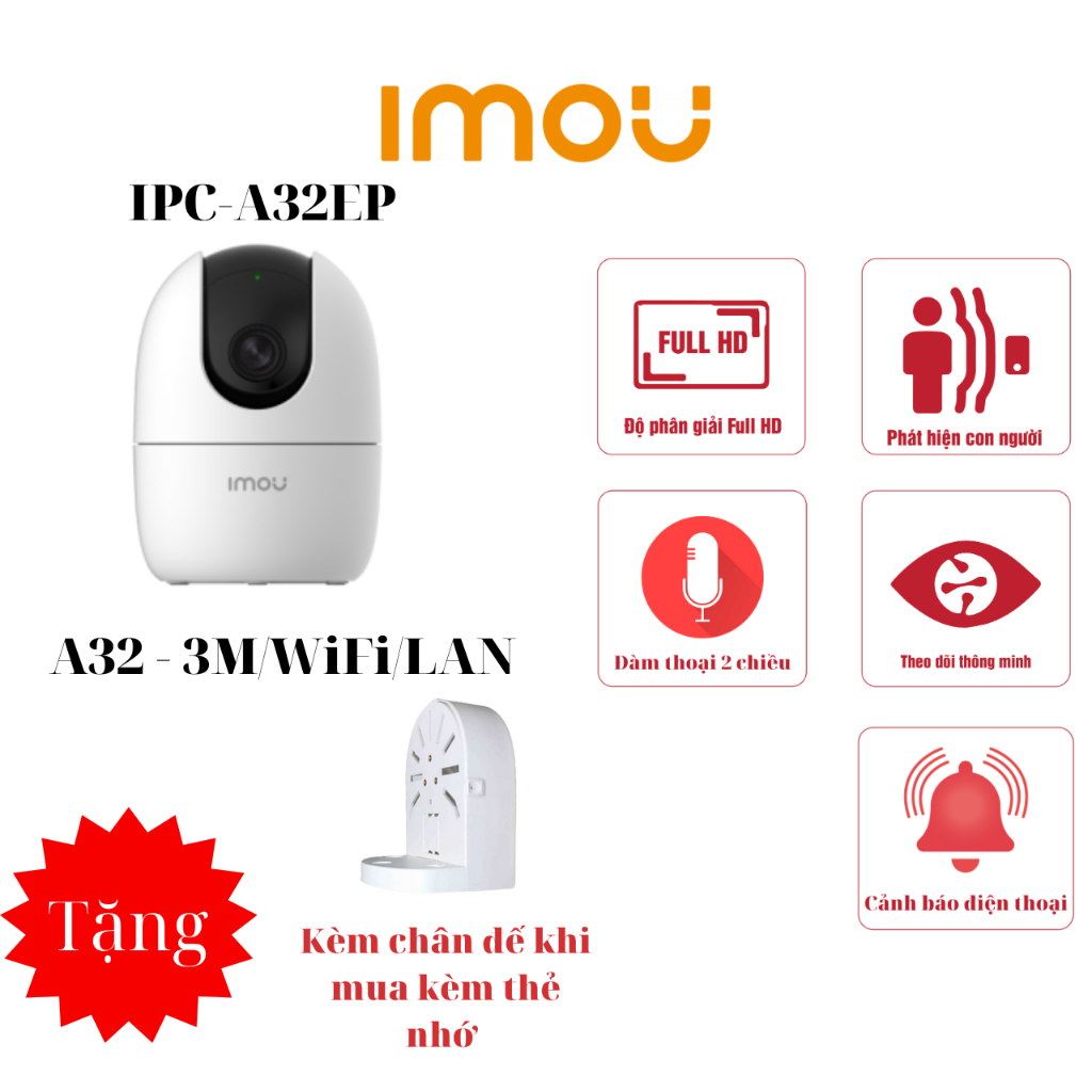 Camera trong nhà IMOU A32 & TA32 3MP chính hãng - Đàm thoại 2 chiều, Quay quét 360, Chuẩn H.265 | BigBuy360 - bigbuy360.vn