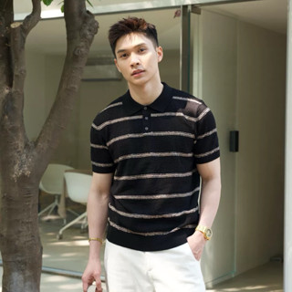 Áo Polo Nam Hoạ Tiết Kẻ Ngang , Áo Dệt Kim Nam Kiểu Dáng Basic Phù Hợp Nhiều Lứa Tuổi