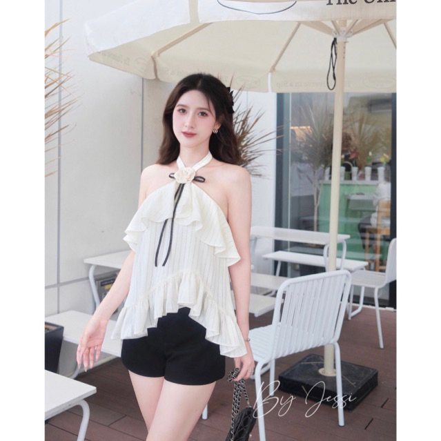 Áo cổ yếm đính nơ - By Jessi