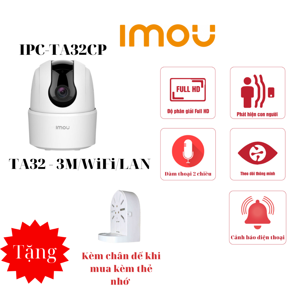 Camera trong nhà IMOU A32 & TA32 3MP chính hãng - Đàm thoại 2 chiều, Quay quét 360, Chuẩn H.265 | BigBuy360 - bigbuy360.vn