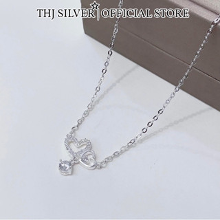  Dây chuyền nữ THJ- Dây tim đôi treo đá tình yêu chuẩn bạc ta -THU HUONG SILVER 