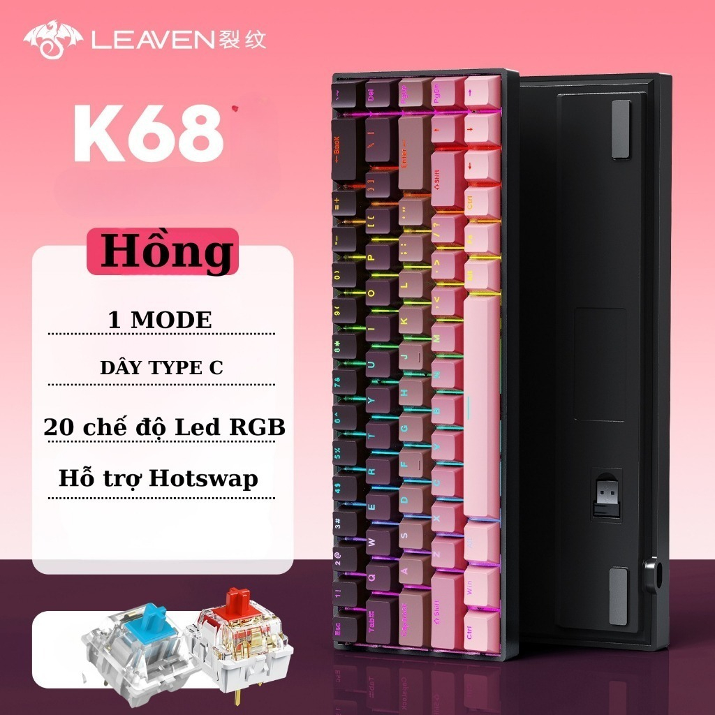 Bàn phím cơ cắm dây Leaven K68 - 1mode  - Led RGB - Có hot-swap - Keycap Xuyên LED - Có APP tùy chỉnh | BigBuy360 - bigbuy360.vn