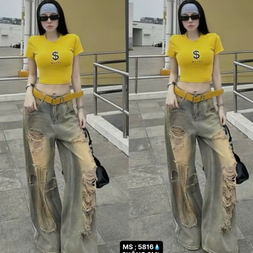 QUẦN BAGGY JEANS ỐNG RỘNG RÁCH CHỮ THẬP HOT TREND 5816 – DUBAI FASHION