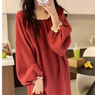  Đầm váy ngủ dài tay mềm mịn cotton form rộng tiểu thư bánh bèo bigsize bộ bầu mặc nhà nữ tính phong cách Hàn 052 