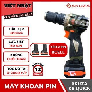  Máy Khoan Pin AKUZA K8 QUICK Đầu 4 trong 1 kèm 2 pin lớn 8cell không chổi than khoan pin giá rẻ 