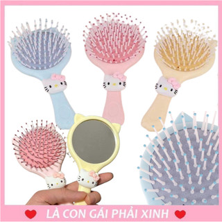 Lược Cầm Tay Gỡ Rối Kèm Gương 2in1 Tiện Lợi Lược Chải Tóc Đệm Khí Kèm Charm Mèo Gương Trang Điểm #