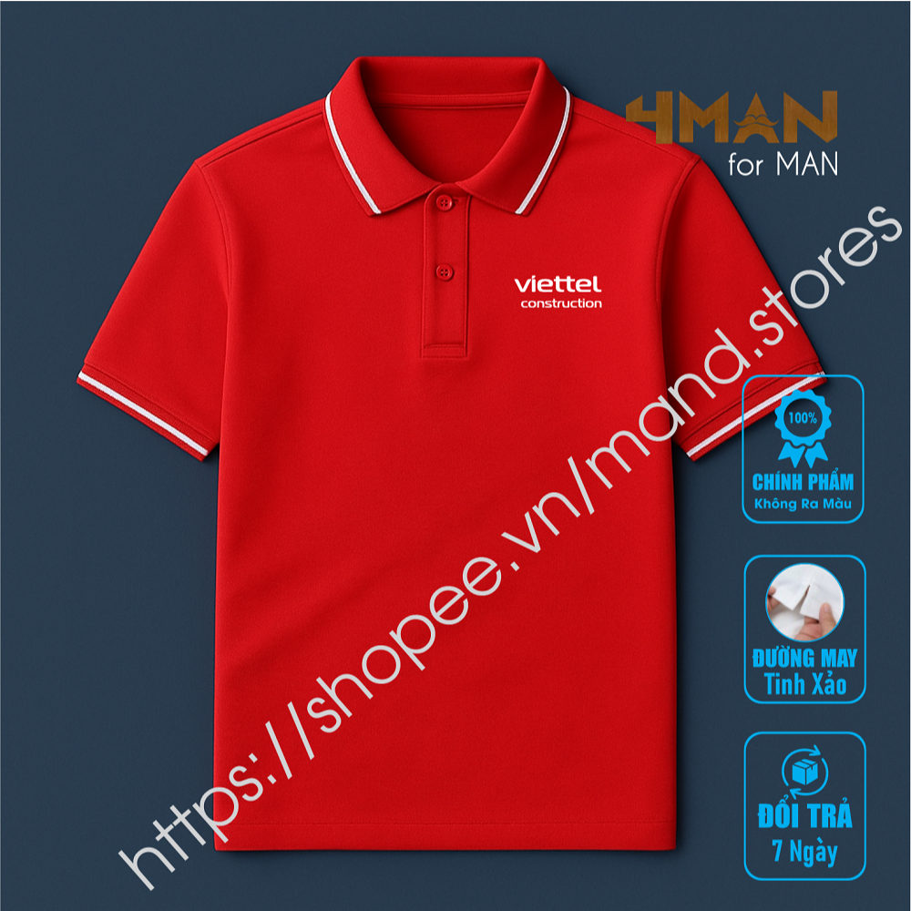 Áo thun Polo Viettel contruction - Thun Cá Sấu CVC Dày Mịn Thoáng Mát Bền Màu - Chống nhăn - 4man St