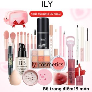 Bộ Trang điểm 15 món đầy đủ cho người mới học makeup set makeup cá nhân đi tiệc combo kem nền phấn mắt tạo khối son ILY