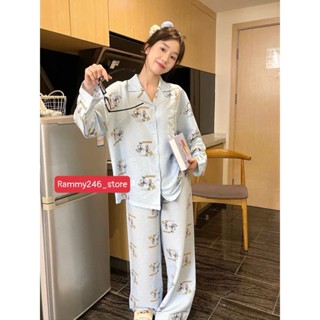 Bộ ngủ nữ dài tay vịt donald hoạt hình dễ thương in hoa quần ống rộng mặc nhà pijama đáng yêu thu đông 055