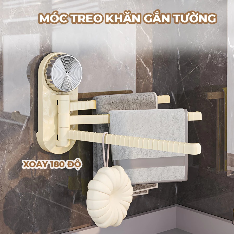 Giá Treo Khăn 3 Thanh Gắn Tường Xoay 180 Độ Hút Chân Không, Móc Treo Đồ Đa Năng Dùng Phòng Tắm Phòng Bếp