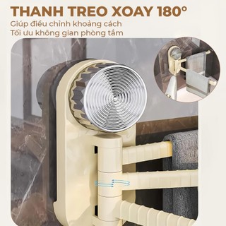 Giá Treo Khăn 3 Thanh Gắn Tường Xoay 180 Độ Hút Chân Không, Móc Treo Đồ Đa Năng Dùng Phòng Tắm Phòng Bếp