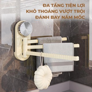 Giá Treo Khăn 3 Thanh Gắn Tường Xoay 180 Độ Hút Chân Không, Móc Treo Đồ Đa Năng Dùng Phòng Tắm Phòng Bếp