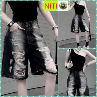   NCTD9052  QUẦN JEANS NGỐ LỬNG NỮ LƯNG CAO RÁCH TẢ TƠI ĐÙI MÀU XÁM ĐEN LOANG ĐÙI LAI CUỐN KÈM RÁCH SAU 