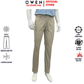  Quần kaki nam OWEN QKR251279 form Regular Fit dáng suông màu be khaki hàng hiệu chất poly cao cấp mềm mại thấm hút 