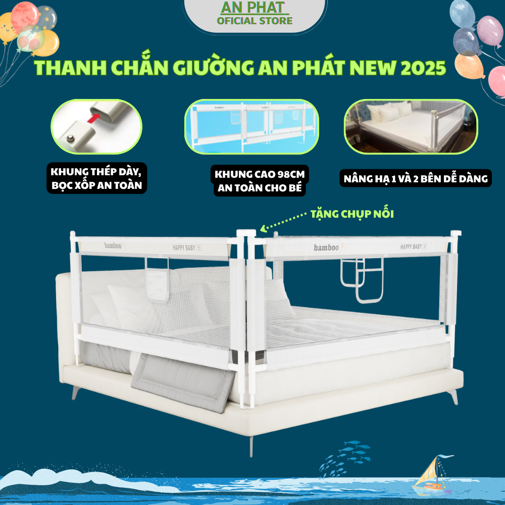 (New 2025) Thanh chắn giường cho bé nâng cấp 2025, chắn giường An Phát made in VN nâng hạ 1&2 bên, chiều cao an toàn
