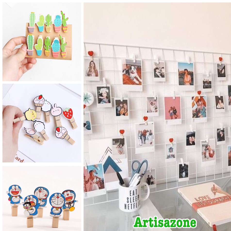 Kẹp gỗ hình kèm dây - Set 10 chiếc