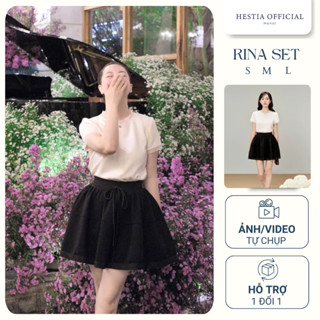 HESTIA - Rina Set áo và chân váy chất nỉ hai màu be và đen
