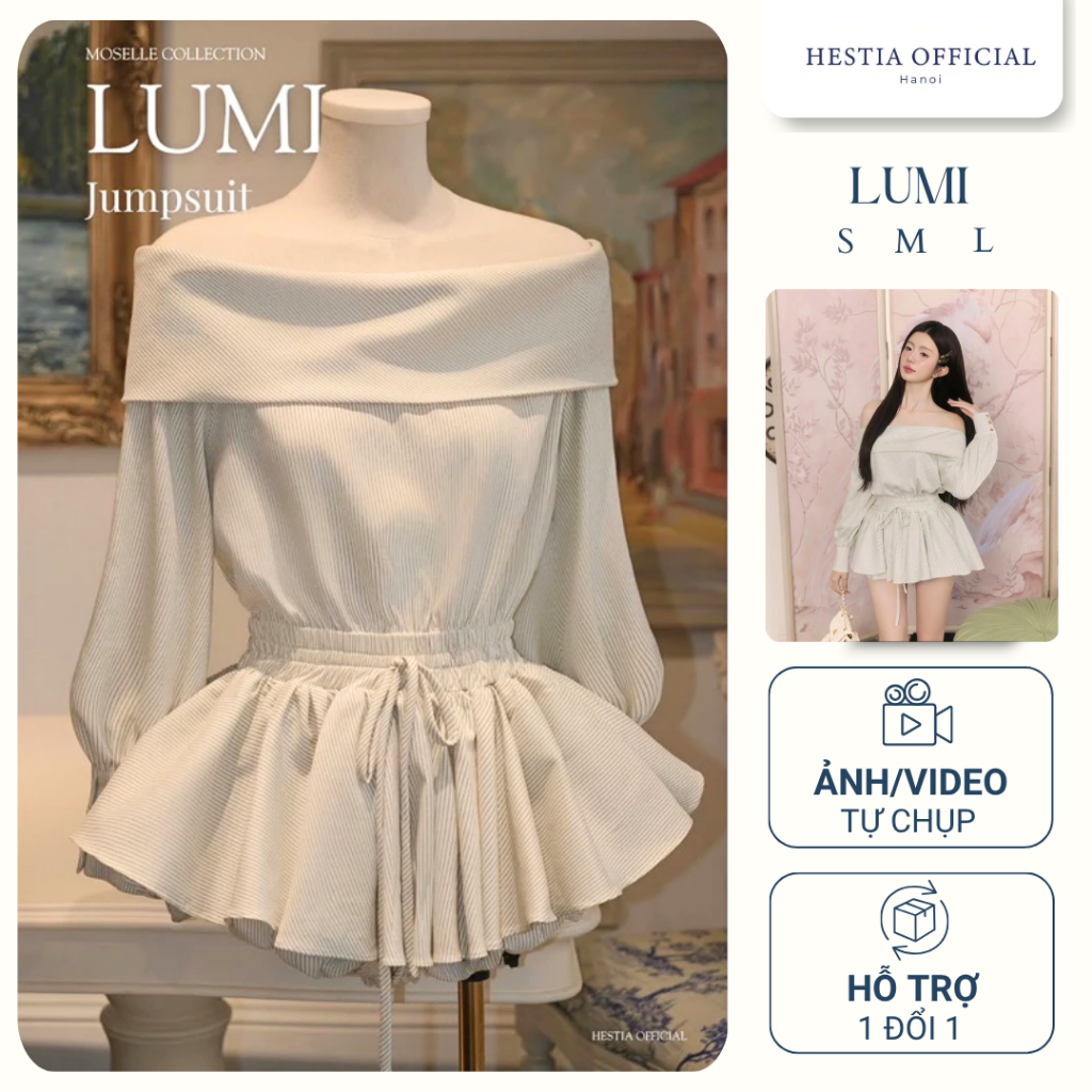 Jumpsuit Nữ Sang Chảnh Hestia Áo Trễ Vai Nữ Tiểu Thư Bản To Dáng Xòe Nhẹ Điệu Đà - Lumi Jumpsuit