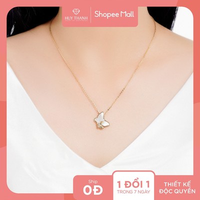 Dây Chuyền Vàng Tây 14k DCMAMD763 Đính Đá Mother Of Pearl Hình Bướm - Huy Thanh Jewelry