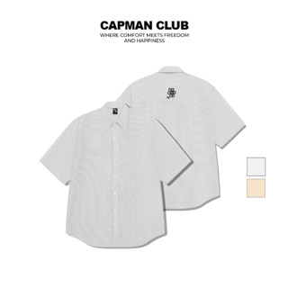 Áo sơ mi nam tay ngắn sọc Oxford VERTICAL phom rộng CAPMAN CLUB, sơ mi nam trẻ trung thoải mái