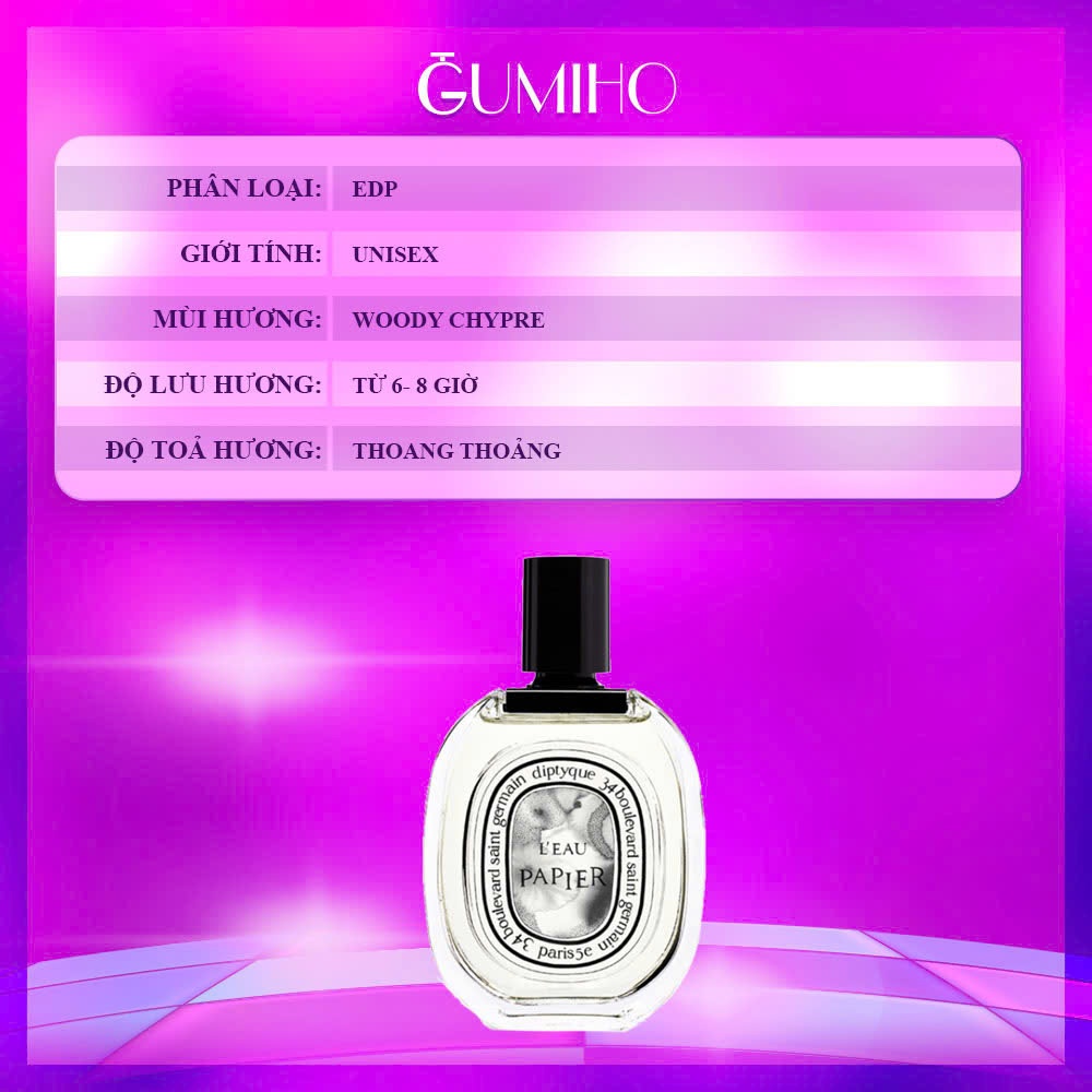 Nước Hoa Unisex Nam Nữ Diptyque L’Eau Papier – Hương Thơm Tinh Khôi Như Trang Giấy Trắng - GumihoPerfume | BigBuy360 - bigbuy360.vn
