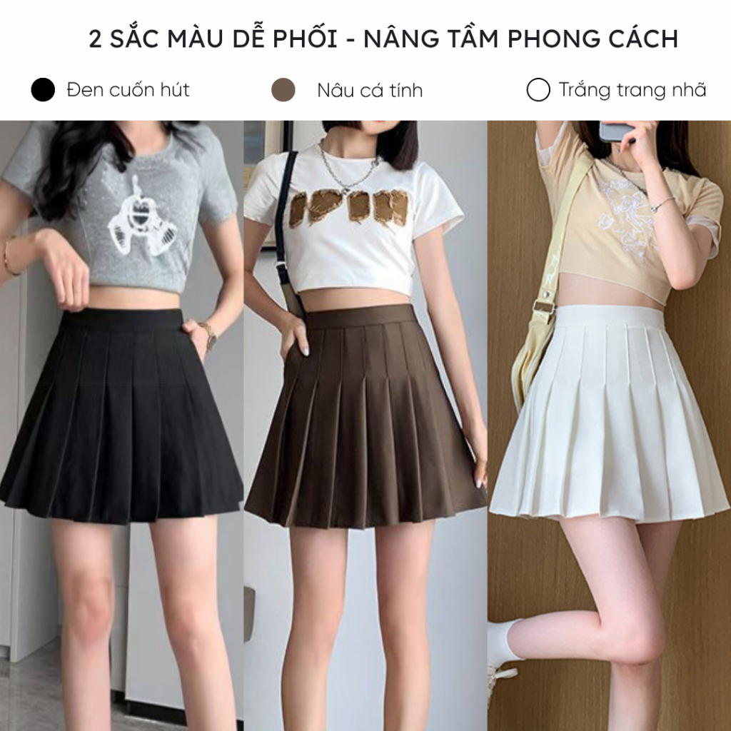 Chân váy tennis xếp ly ngắn Mely Fashion chữ A có túi cạp cao tôn dáng Umi cao cấp co giãn bigsize đen trắng CV73-01 | BigBuy360 - bigbuy360.vn