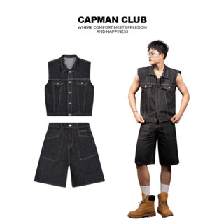 SET BỘ quần short Lửng và áo khoác jean 3 lỗ EFFE phom rộng CAPMAN CLUB, thích hợp mặc đi chơi