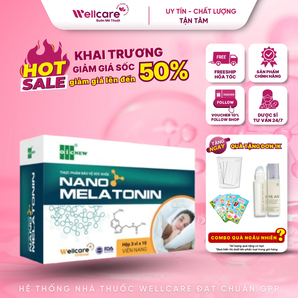 [CHÍNH HÃNG VIỆT NAM] Nano Melatonin Wellcare - Vỉ 30 viên, bổ sung Melatonin, hỗ trợ giấc ngủ, ngủ 