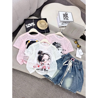  18 35kg Sét bộ jean áo cô gái kèm quần jean mềm cho bé gái 