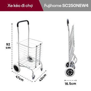 Xe kéo đi chợ gấp gọn 4 bánh xoay FUJIHOME Nhập Khẩu SC-250NEW4, Xe đẩy hàng thông minh tải 40kg chắc chắn siêu nhẹ bền