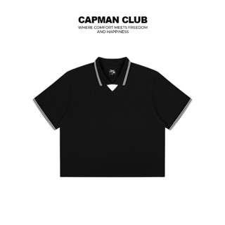 [T10 SALE 50%] Áo thun polo nam phom boxy BUMER màu đen CAPMAN CLUB, phom rộng trẻ trung thoải mái