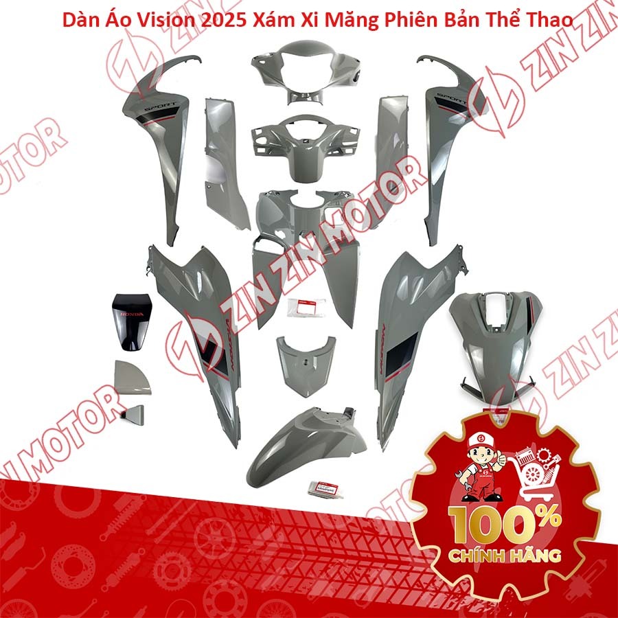 Dàn Áo Vision 2025 Xám Xi Măng (Xám Đen) Phiên Bản Thể Thao Chính Hãng - ZZM