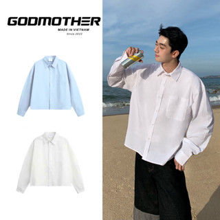Áo Sơ Mi Trơn Boxy GODMOTHER Áo Sơ Mi Tay Dài Thoáng Mát Khí Unisex Nam Nữ Thời Trang Công Sở