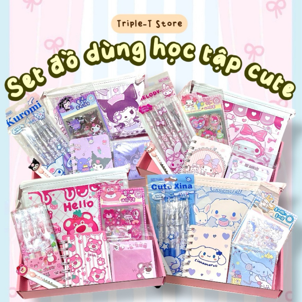 Combo đồ dùng học tập văn phòng phẩm capybara gấu dâu cinnamoroll kuromi melody sanrio