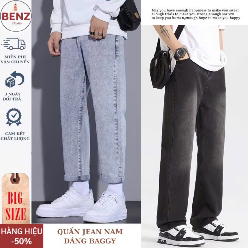 Quần jean nam ống suông rộng 20WE, quần bò nam xám đen dáng baggy chất jeans bò cao cấp phong cách hàn quốc 2023